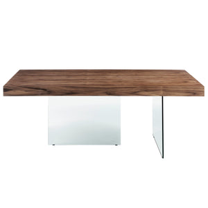 Rectangular walnut and tempered glass dining table