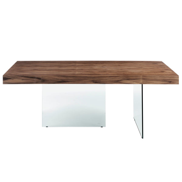 Rectangular walnut and tempered glass dining table