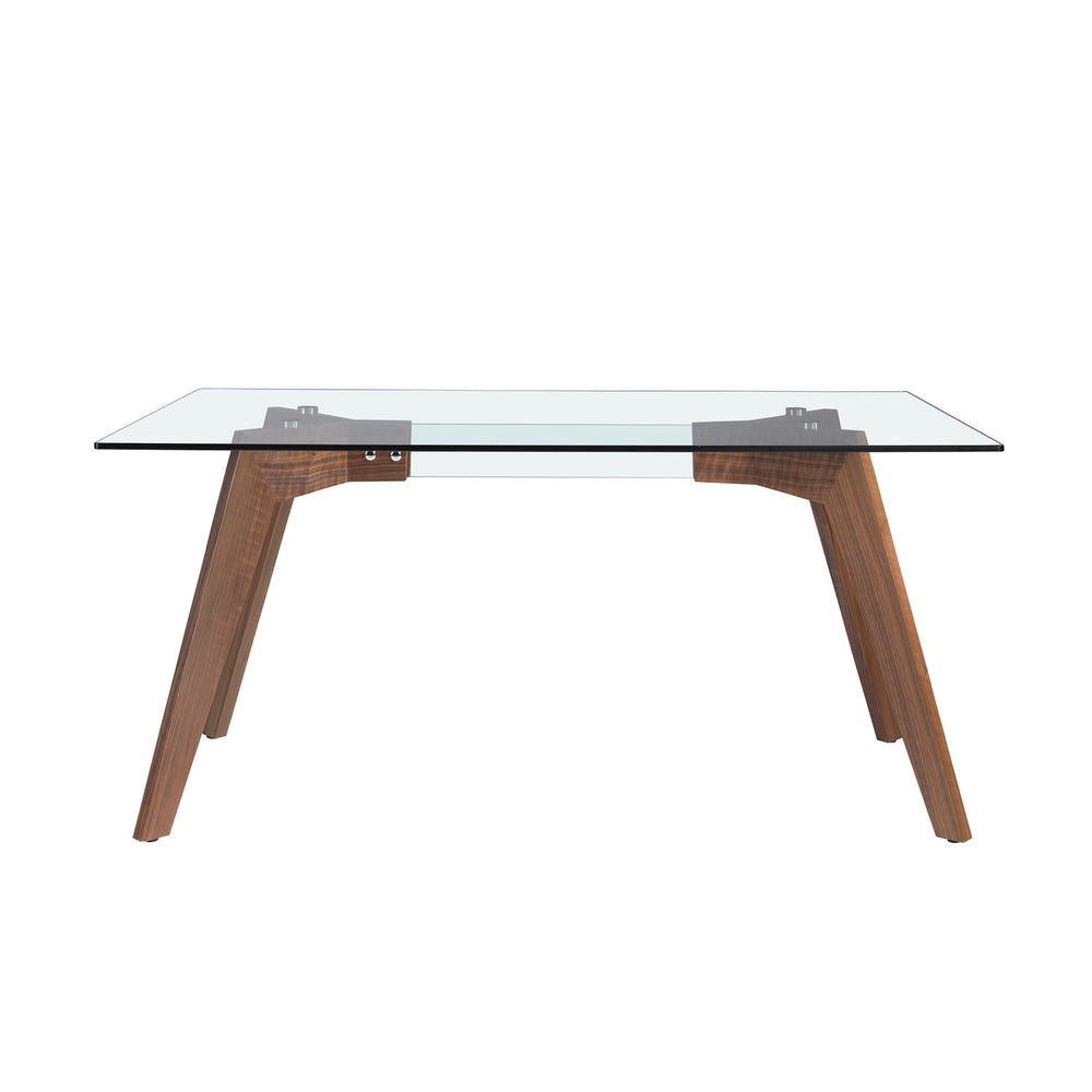 Rectangular dining table in tempered glass and walnut