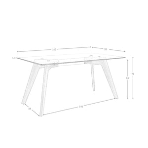 Rectangular dining table in tempered glass and walnut