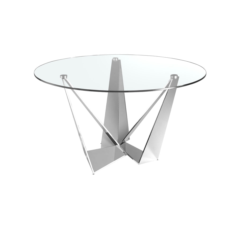 Round dining table in tempered glass and chromed steel