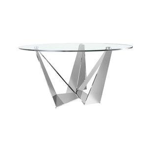 Round dining table in tempered glass and chromed steel