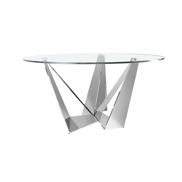 Round dining table in tempered glass and chromed steel