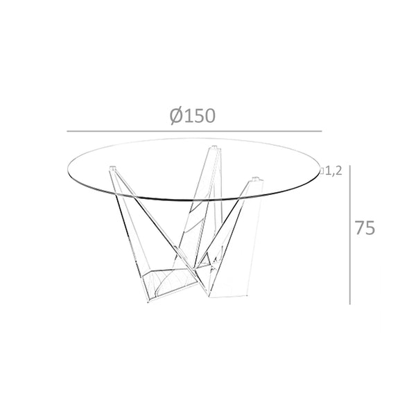 Round dining table in tempered glass and chromed steel