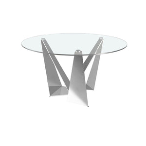 Round dining table in tempered glass and chromed steel