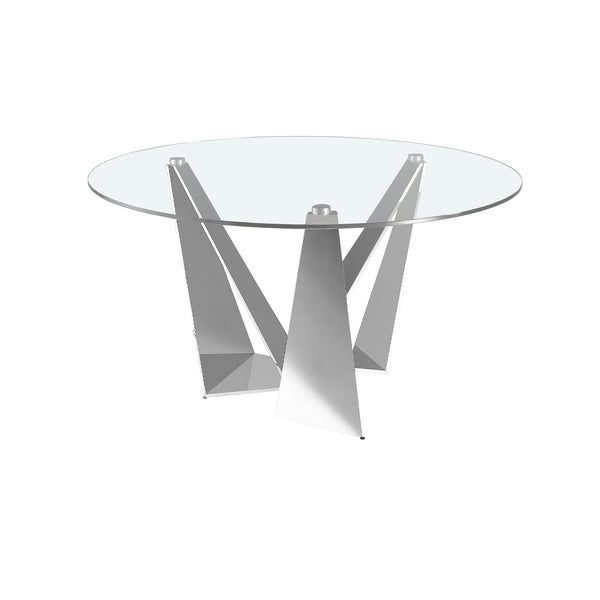 Round dining table in tempered glass and chromed steel