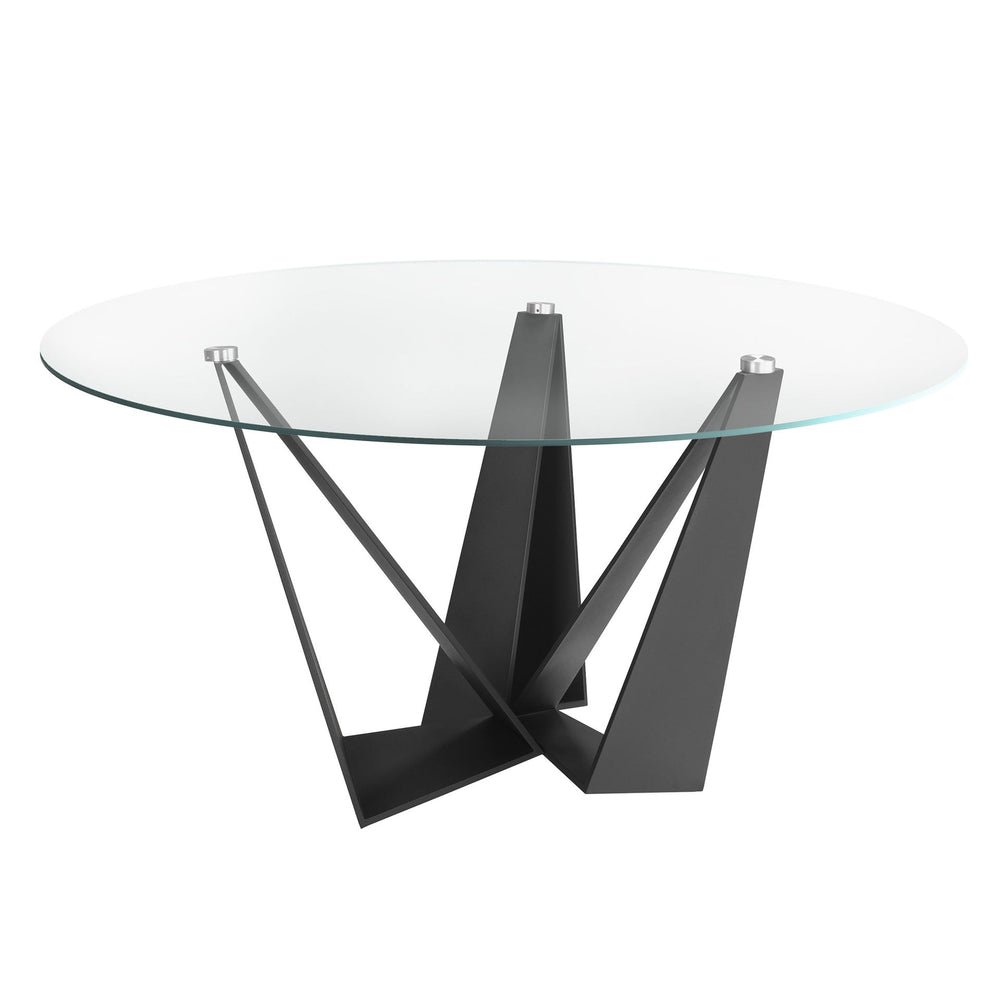 Round dining table with tempered glass and black steel
