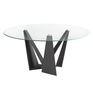 Round dining table with tempered glass and black steel