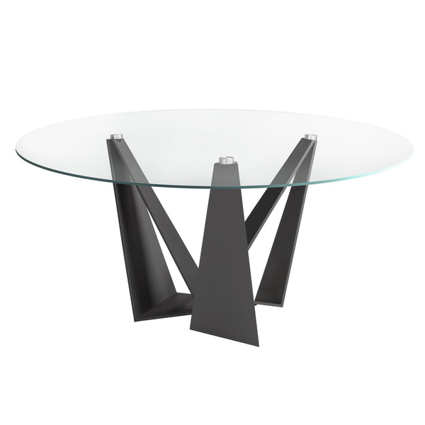 Round dining table with tempered glass and black steel