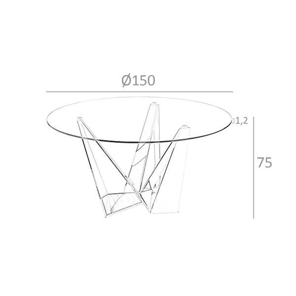 Round dining table with tempered glass and black steel