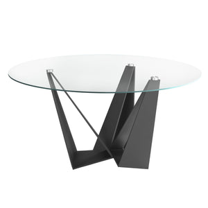 Round dining table with tempered glass and black steel