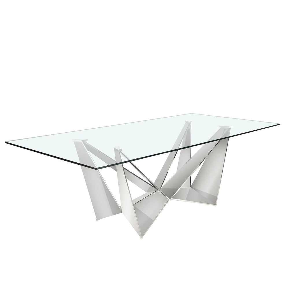 Rectangular dining table in tempered glass and chromed steel