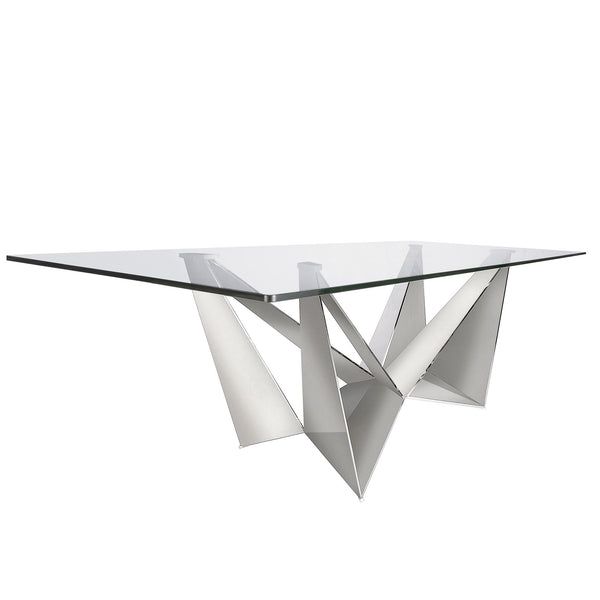 Rectangular dining table in tempered glass and chromed steel