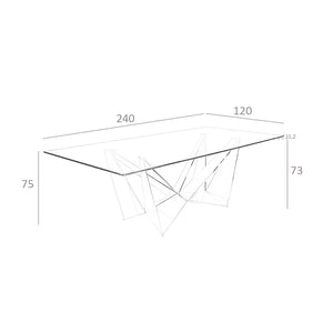 Rectangular dining table in tempered glass and chromed steel