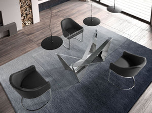 Rectangular dining table in tempered glass and chromed steel