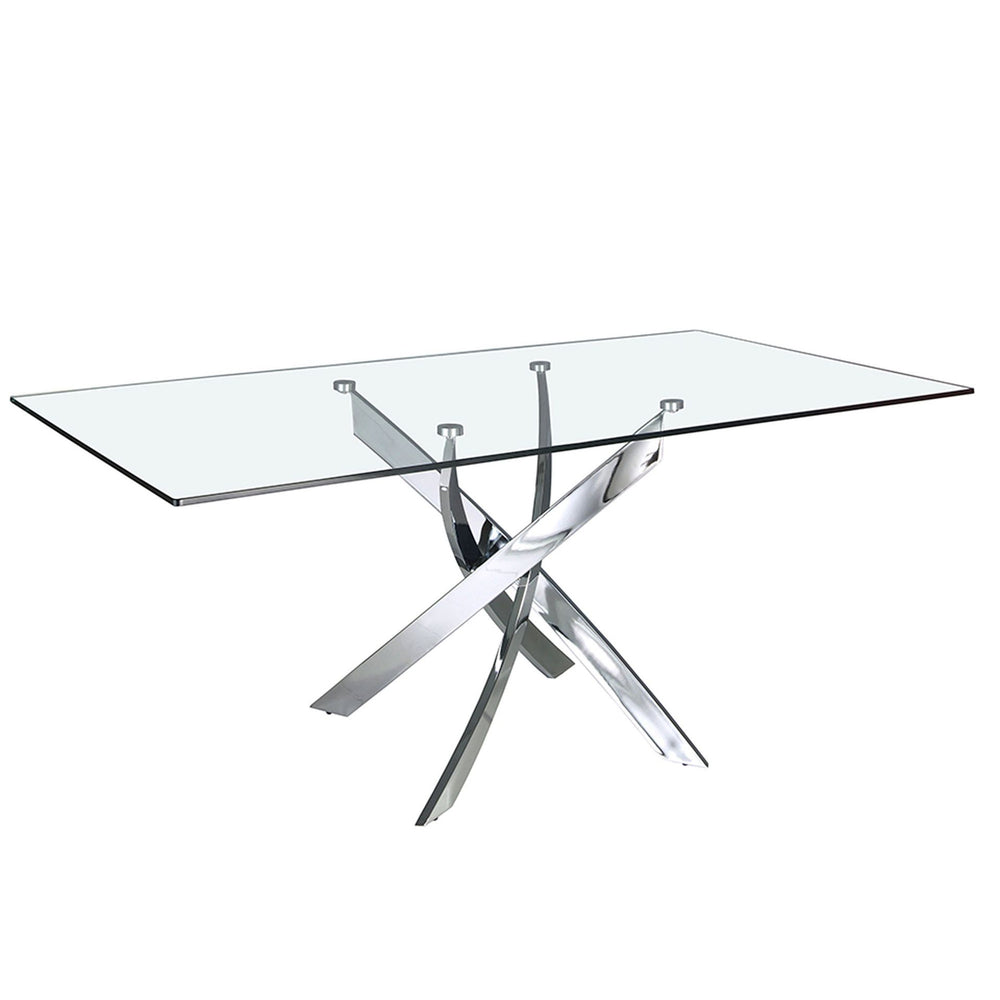 Rectangular dining table in tempered glass and chromed steel
