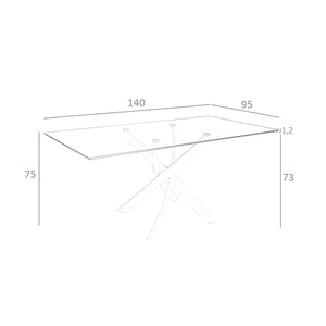 Rectangular dining table in tempered glass and chromed steel