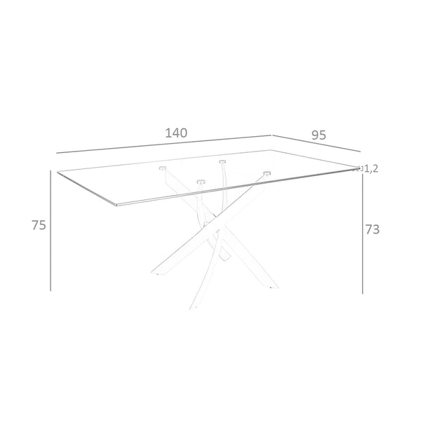 Rectangular dining table in tempered glass and chromed steel