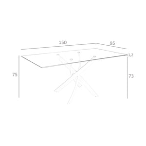 Rectangular dining table in tempered glass and chromed steel