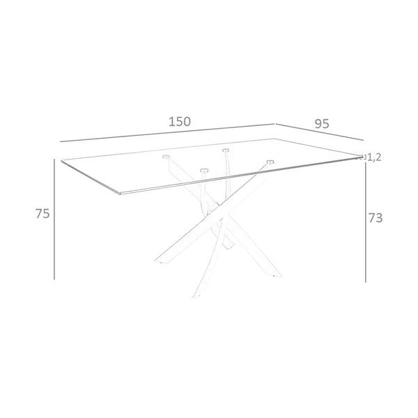 Rectangular dining table in tempered glass and chromed steel
