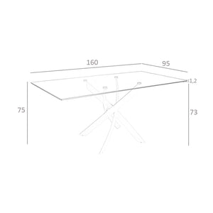 Rectangular dining table in tempered glass and chromed steel