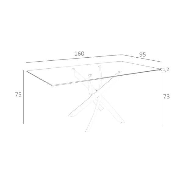 Rectangular dining table in tempered glass and chromed steel