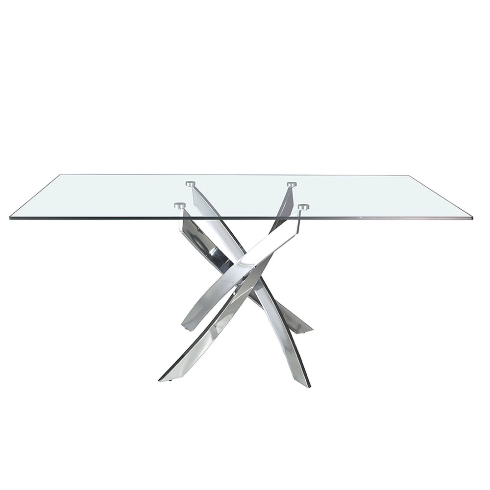 Rectangular dining table in tempered glass and chromed steel