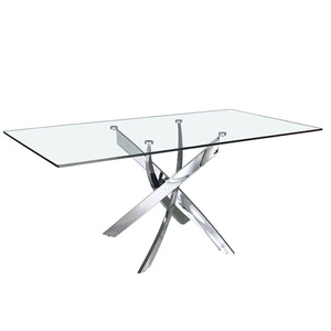 Rectangular dining table in tempered glass and chromed steel