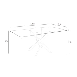 Rectangular dining table in tempered glass and chromed steel