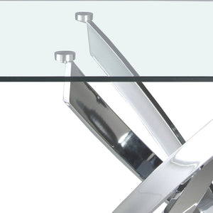 Rectangular dining table in tempered glass and chromed steel