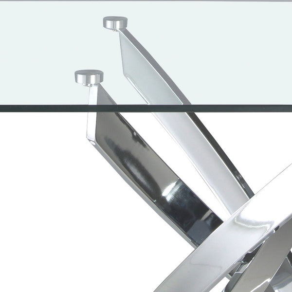 Rectangular dining table in tempered glass and chromed steel