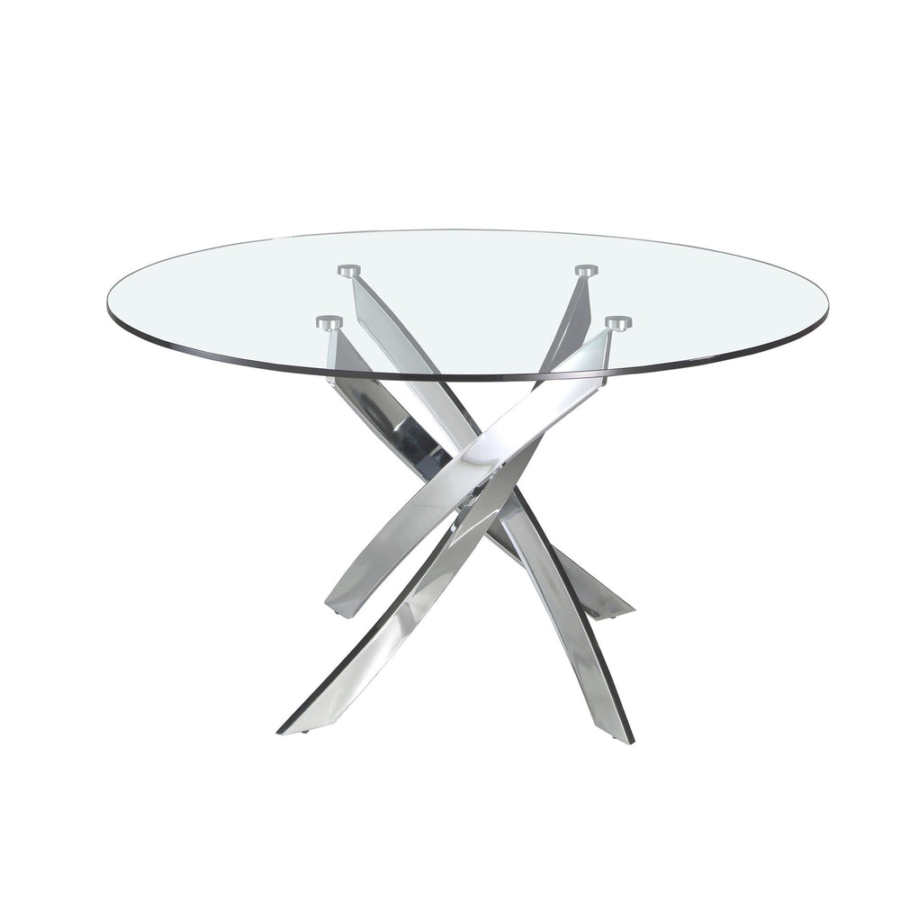 Round dining table in tempered glass and chromed steel