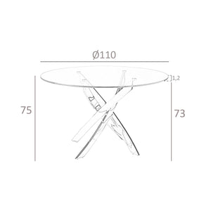 Round dining table in tempered glass and chromed steel