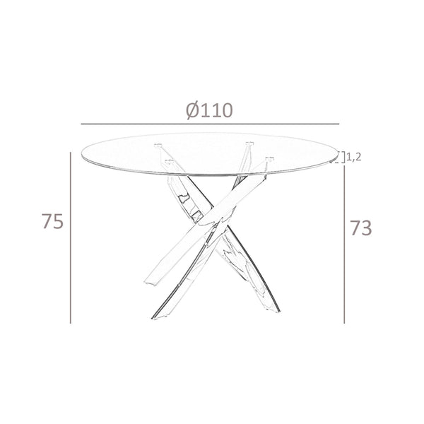 Round dining table in tempered glass and chromed steel