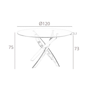 Round dining table in tempered glass and chromed steel