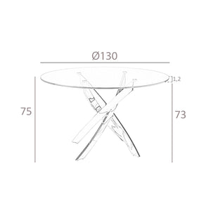 Round dining table in tempered glass and chromed steel