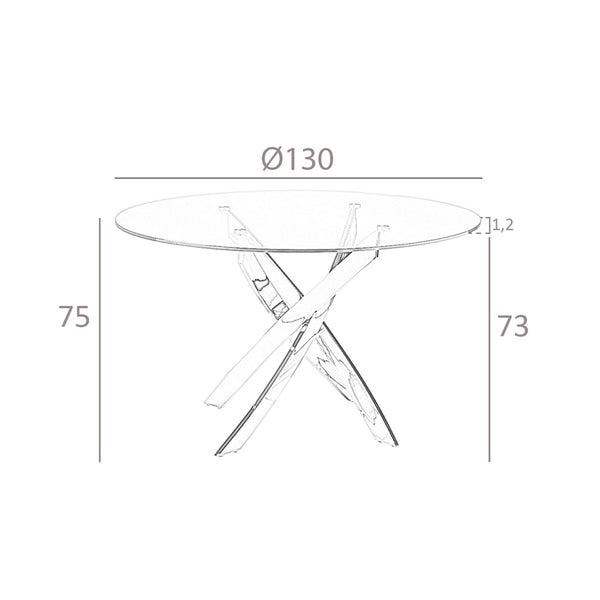 Round dining table in tempered glass and chromed steel