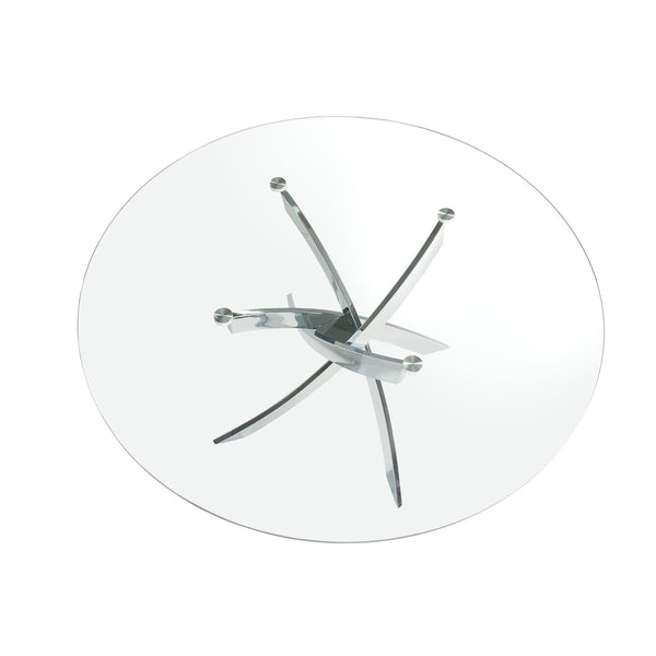 Round dining table in tempered glass and chromed steel
