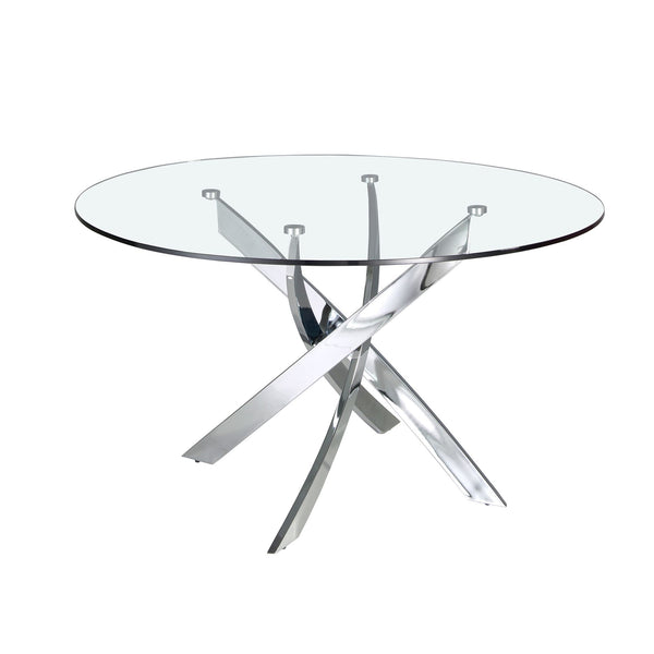 Round dining table in tempered glass and chromed steel