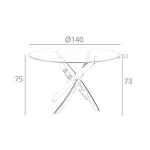 Round dining table in tempered glass and chromed steel