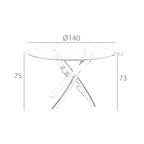 Round dining table in tempered glass and chromed steel