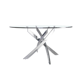 Round dining table in tempered glass and chromed steel