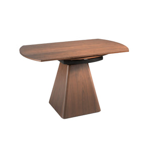 Round extendable walnut dining table