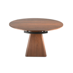 Round extendable walnut dining table