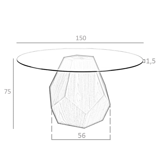 Round dining table in tempered glass and walnut