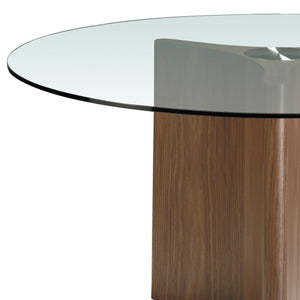 Round dining table in tempered glass and walnut
