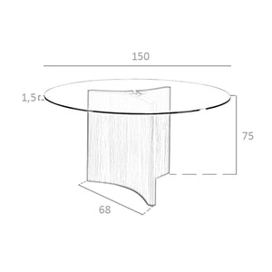 Round dining table in tempered glass and walnut