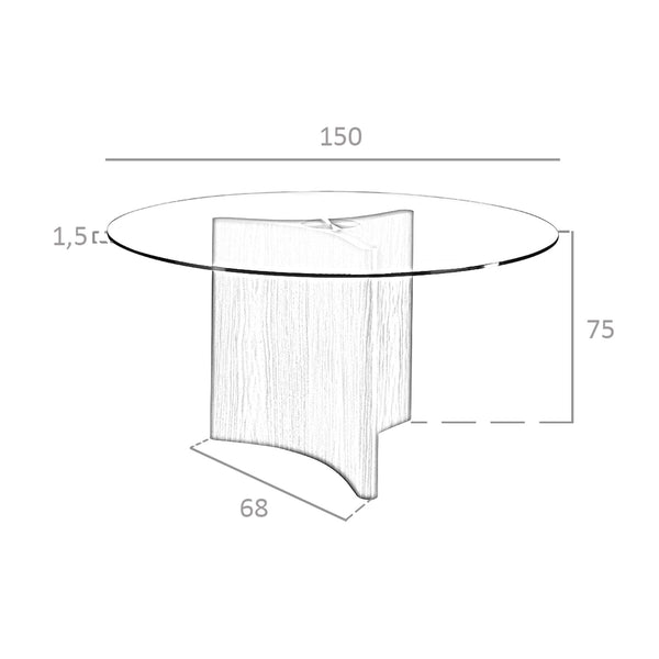 Round dining table in tempered glass and walnut