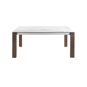 Rectangular extendable dining table in porcelain marble and walnut