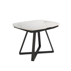 Extendable oval barrel dining table in porcelain marble and black steel